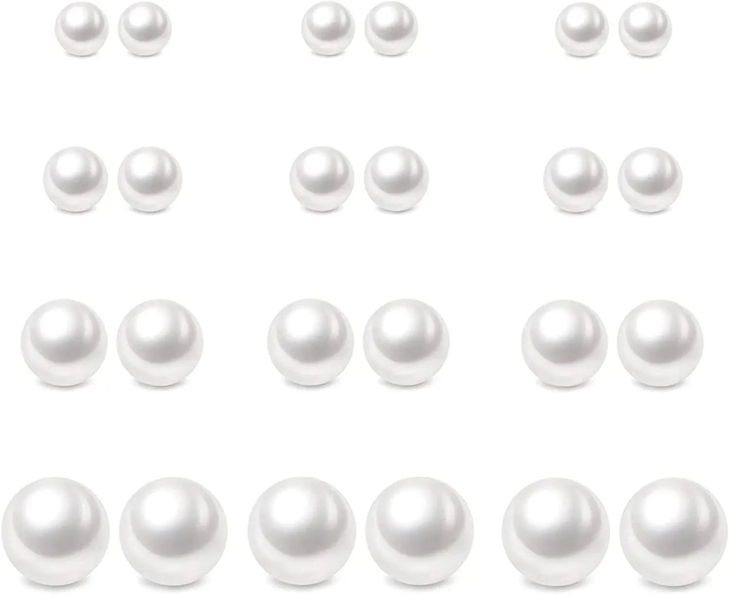 12 Pairs Pearl Studs Earrings for Women, Stainless Steel Hypoallergenic White Faux Simulated Pearl Earrings, 4 Mixed Sizes Round Ball Jewelry for Wedding Birthday Christmas