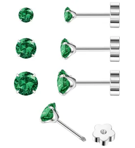 3Pairs CZ Flat Back Earrings for Women Hypoallergenic Silver Screw Back Cubic Zirconia Cartilage Earrings Studs 20G Handmade Nap Earrings for Multiple Piercing Green CZ