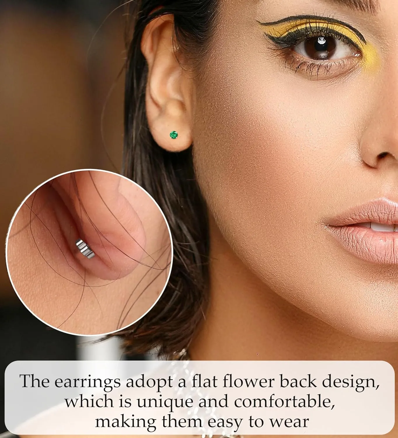 3Pairs CZ Flat Back Earrings for Women Hypoallergenic Silver Screw Back Cubic Zirconia Cartilage Earrings Studs 20G Handmade Nap Earrings for Multiple Piercing Green CZ