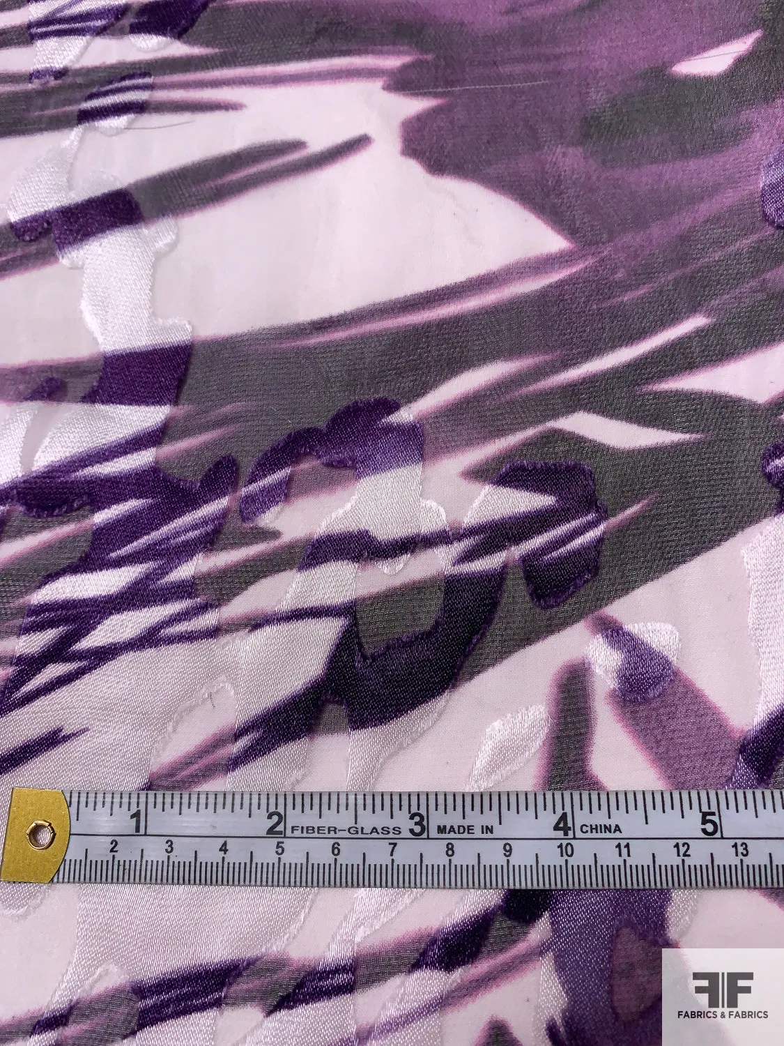 Abstract Large-Scale Floral Printed Burnout Silk Chiffon - Purple / Off-White