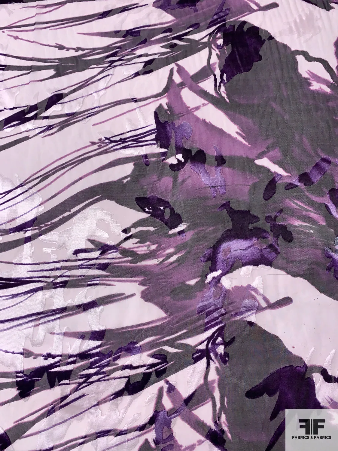 Abstract Large-Scale Floral Printed Burnout Silk Chiffon - Purple / Off-White