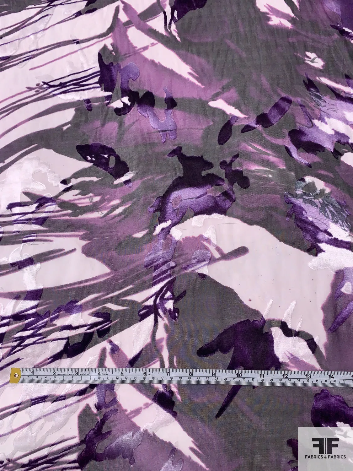 Abstract Large-Scale Floral Printed Burnout Silk Chiffon - Purple / Off-White