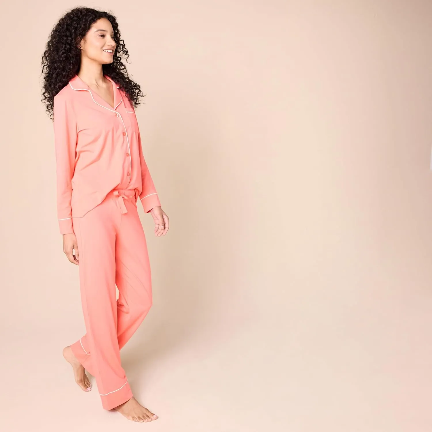 Amazon Essentials Women's Cotton Modal Long-Sleeve Shirt and Full-Length Bottom Pajama Set