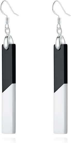 Bar Earrings For Women Minimalist Hypoallergenic for Sensitive Ear with Sterling Silver Hook, Trendy Simple Unique Black and White Dangling Cute Chic Drop Dangle Earrings