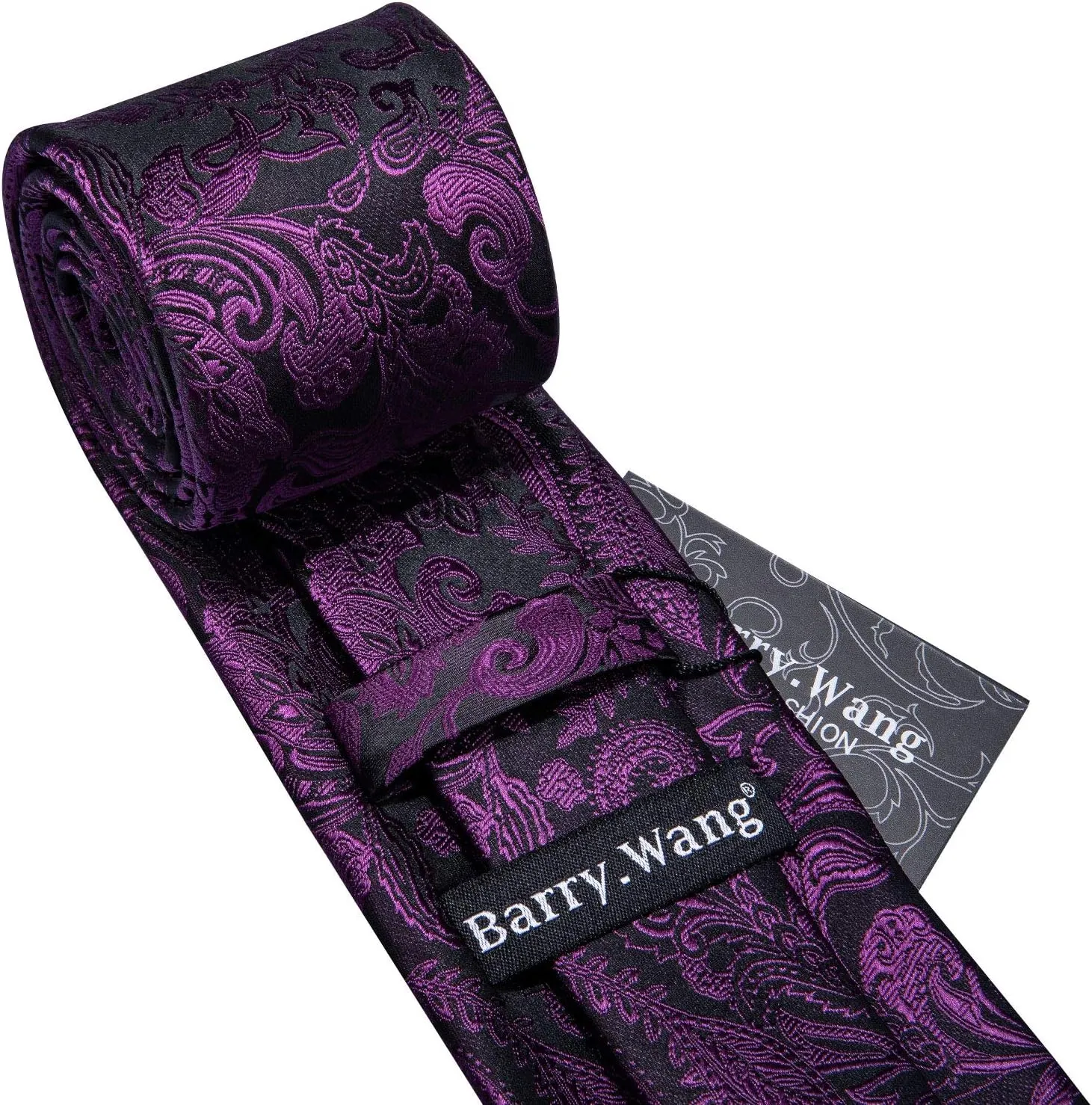 Barry.Wang Paisley Tie Fashion Set Hanky Cufflinks Neckties for Men Woven Silk