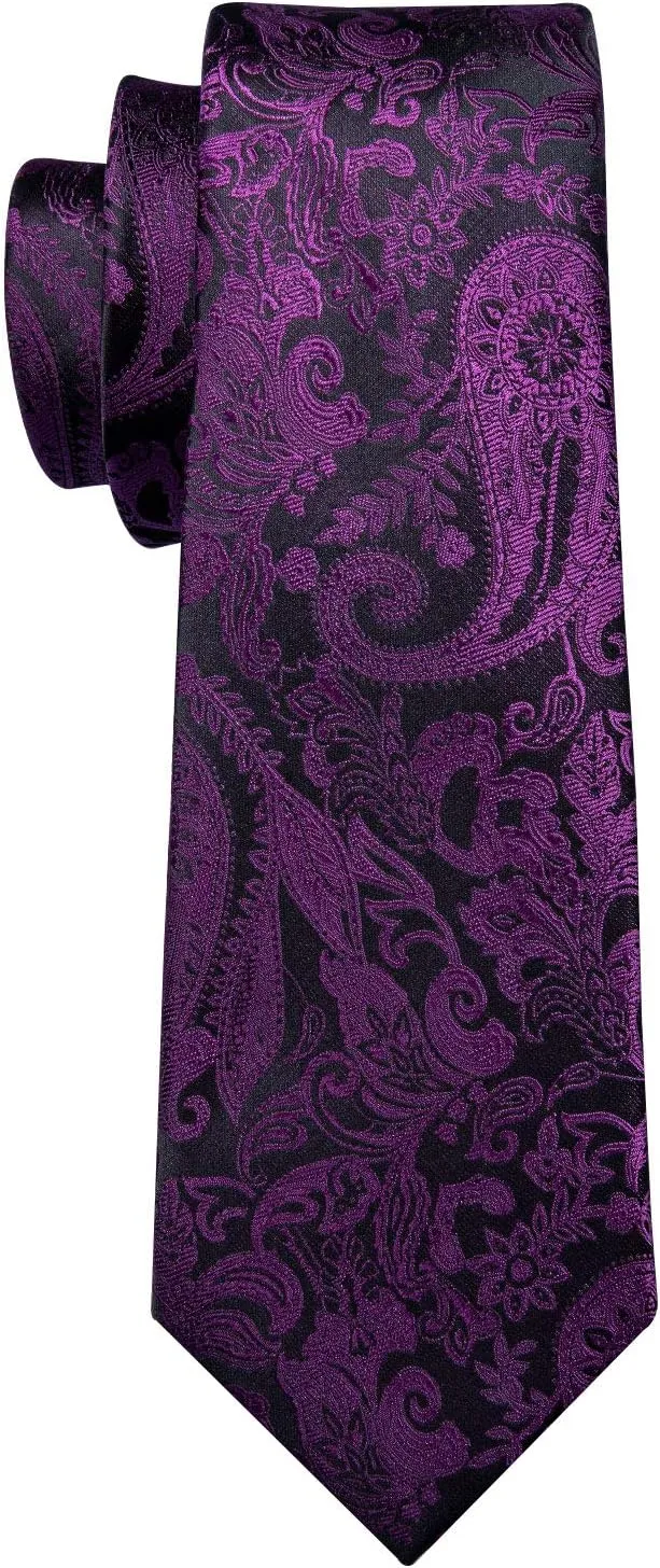 Barry.Wang Paisley Tie Fashion Set Hanky Cufflinks Neckties for Men Woven Silk