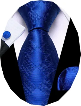 Barry.Wang Plaid Ties Check Mens Necktie Set with Handkerchief Cufflinks Classic Stripe