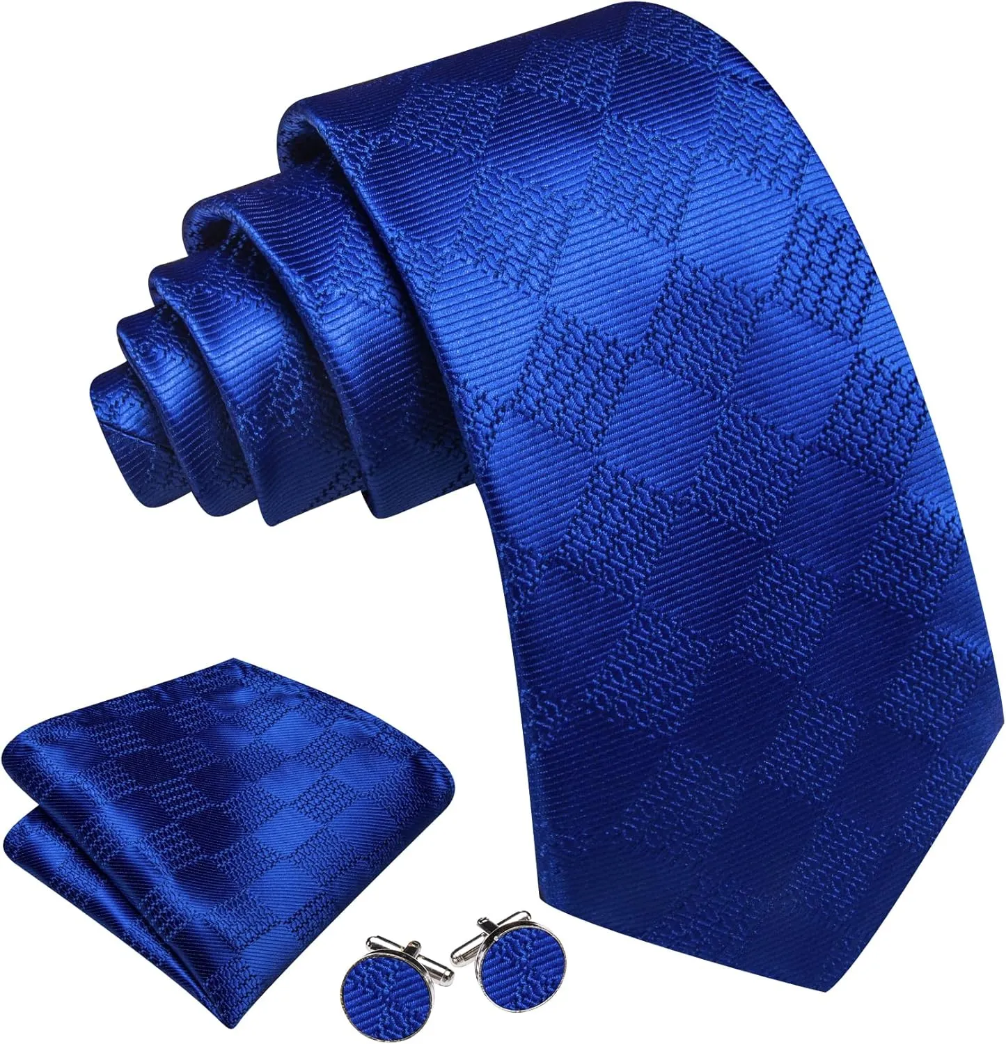 Barry.Wang Plaid Ties Check Mens Necktie Set with Handkerchief Cufflinks Classic Stripe