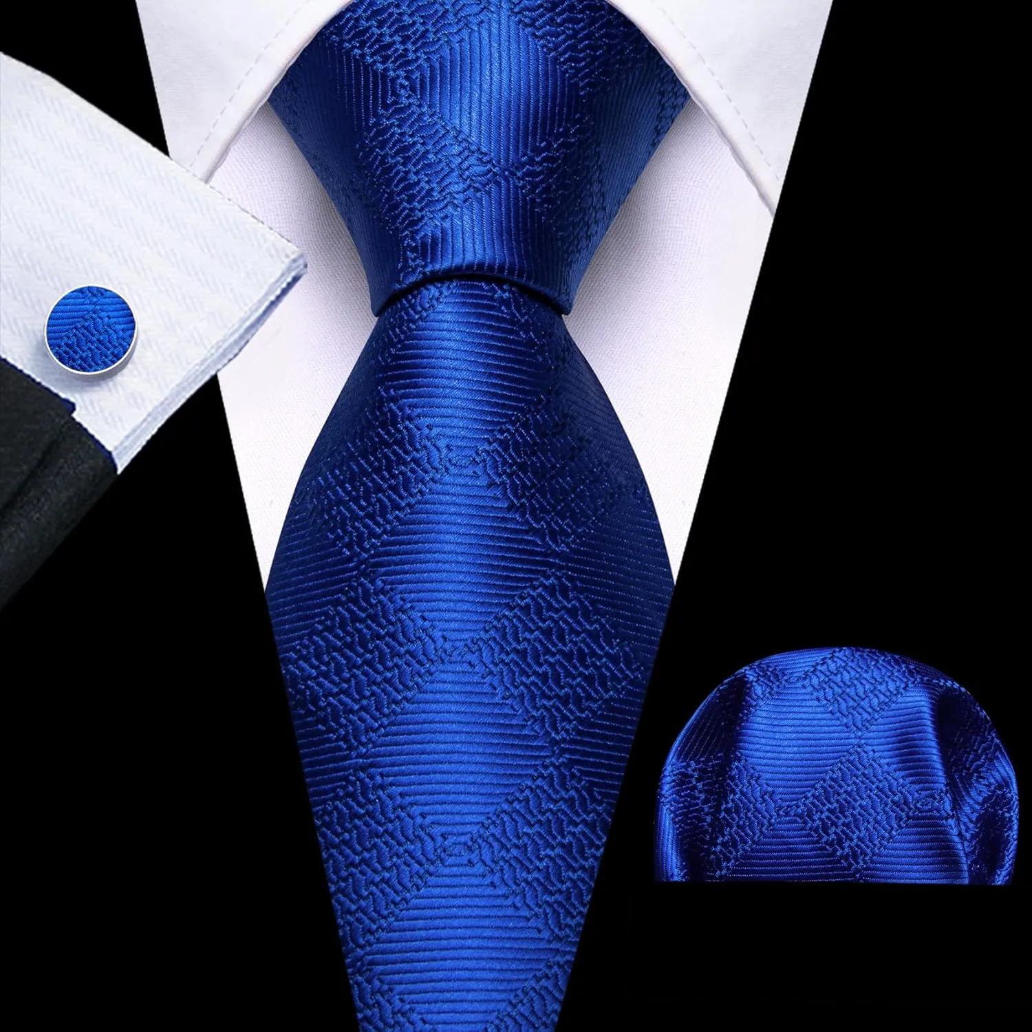 Barry.Wang Plaid Ties Check Mens Necktie Set with Handkerchief Cufflinks Classic Stripe