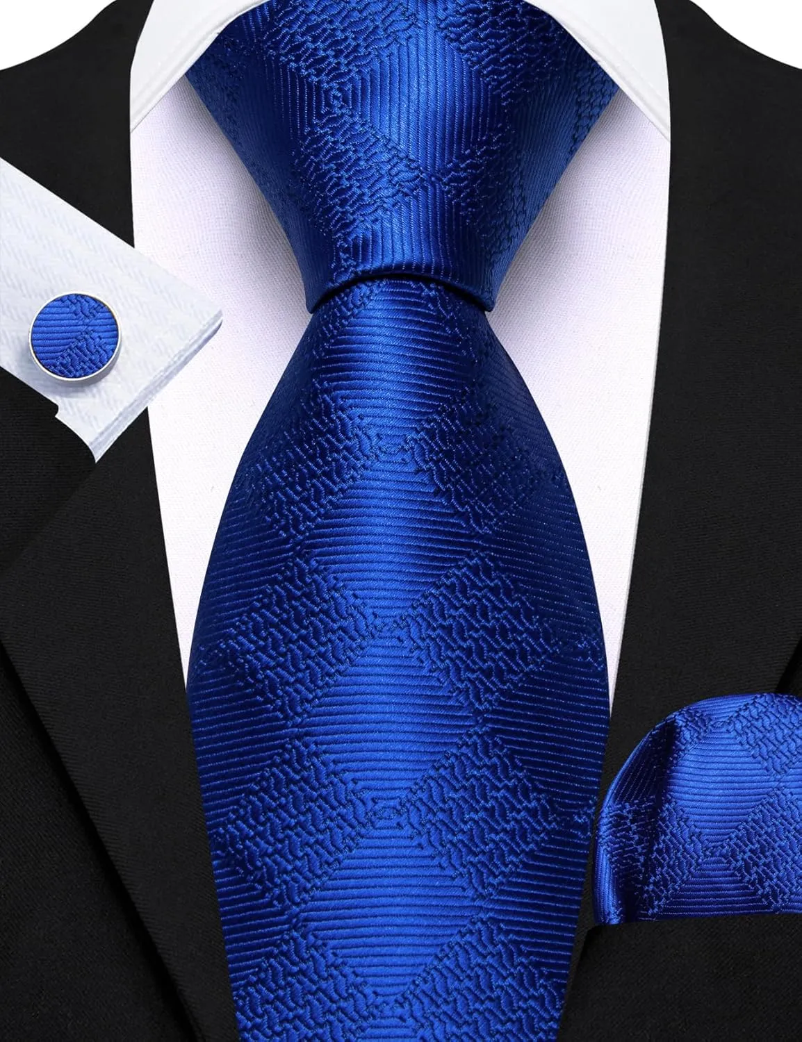Barry.Wang Plaid Ties Check Mens Necktie Set with Handkerchief Cufflinks Classic Stripe