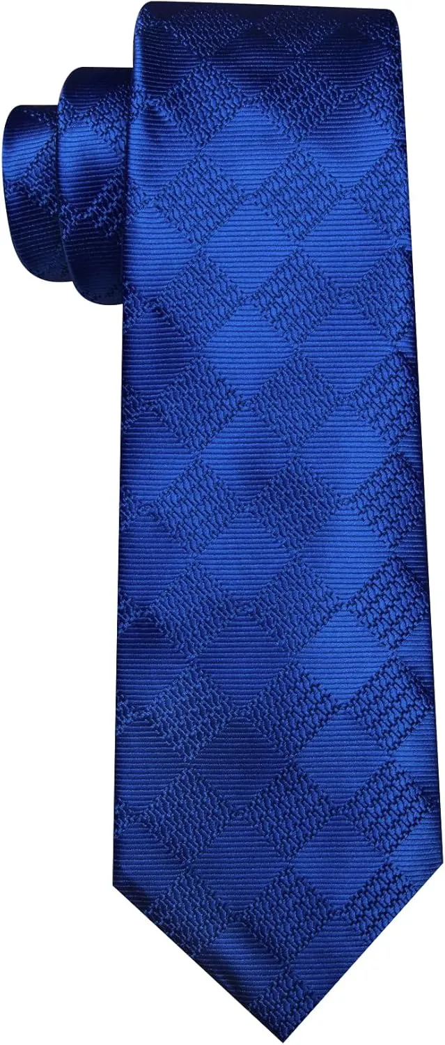 Barry.Wang Plaid Ties Check Mens Necktie Set with Handkerchief Cufflinks Classic Stripe