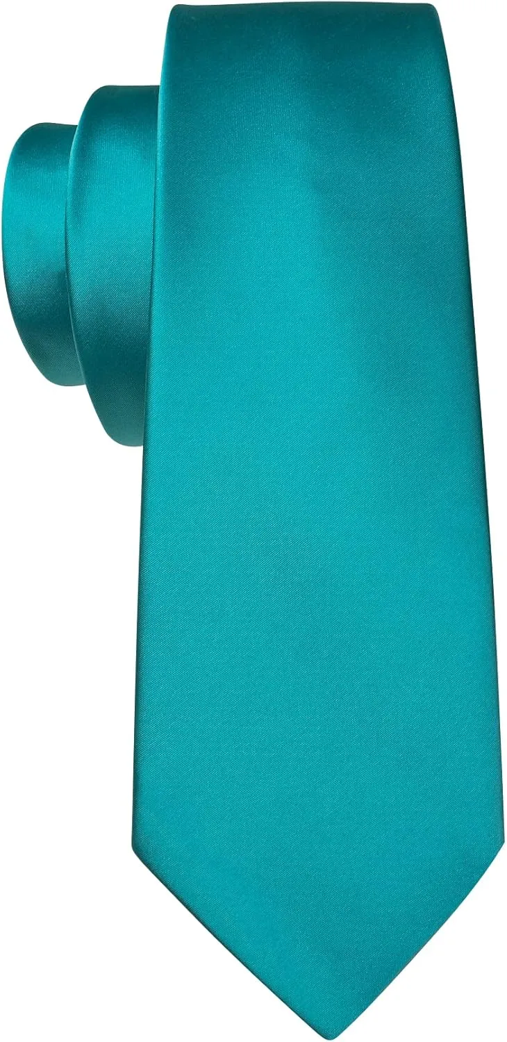 Barry.Wang Solid Men Tie Set Silk Woven Necktie Handkerchief Cufflinks Formal Wedding