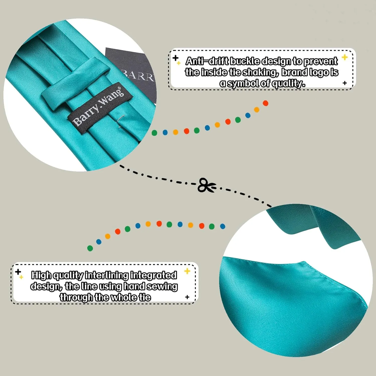 Barry.Wang Solid Men Tie Set Silk Woven Necktie Handkerchief Cufflinks Formal Wedding