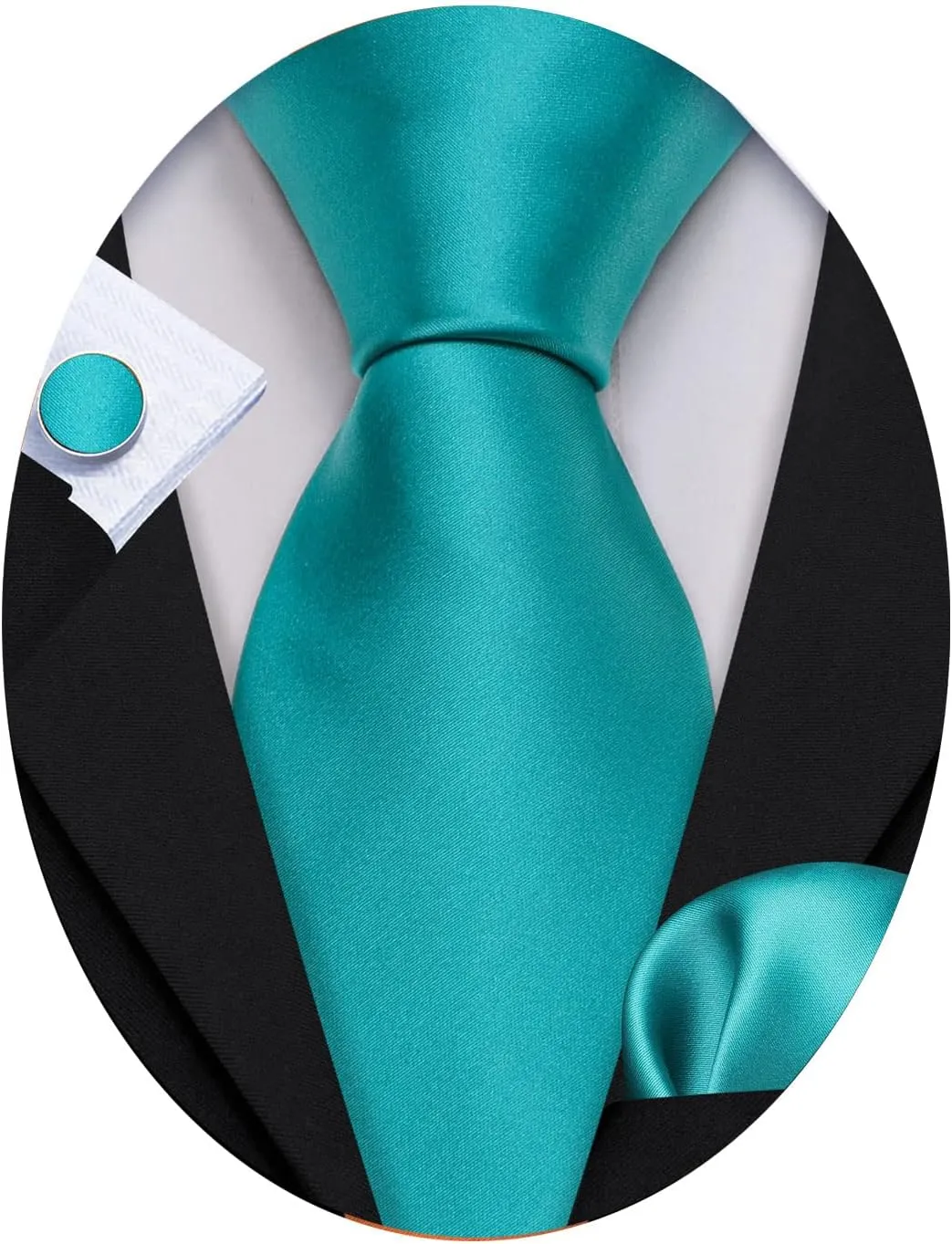 Barry.Wang Solid Men Tie Set Silk Woven Necktie Handkerchief Cufflinks Formal Wedding