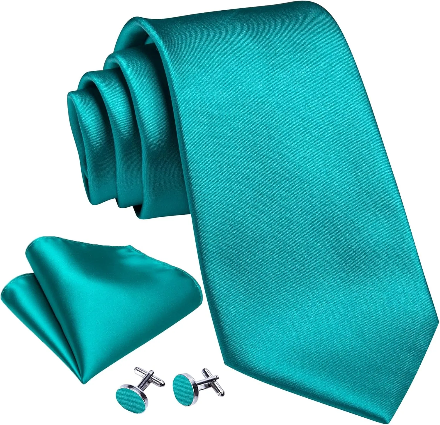 Barry.Wang Solid Men Tie Set Silk Woven Necktie Handkerchief Cufflinks Formal Wedding