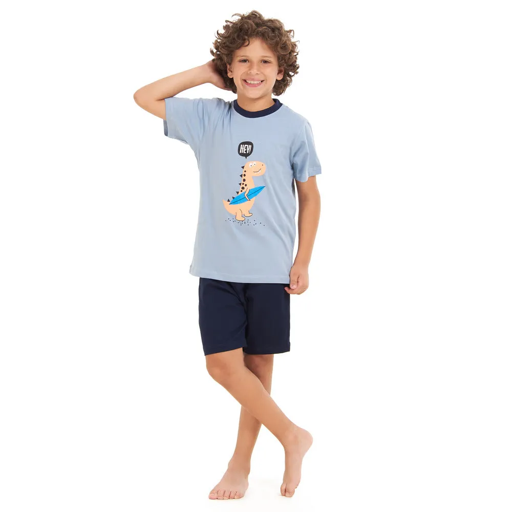 Boys summer pajama set Cashmere dinasour t-shirt  Dark blue shorts
