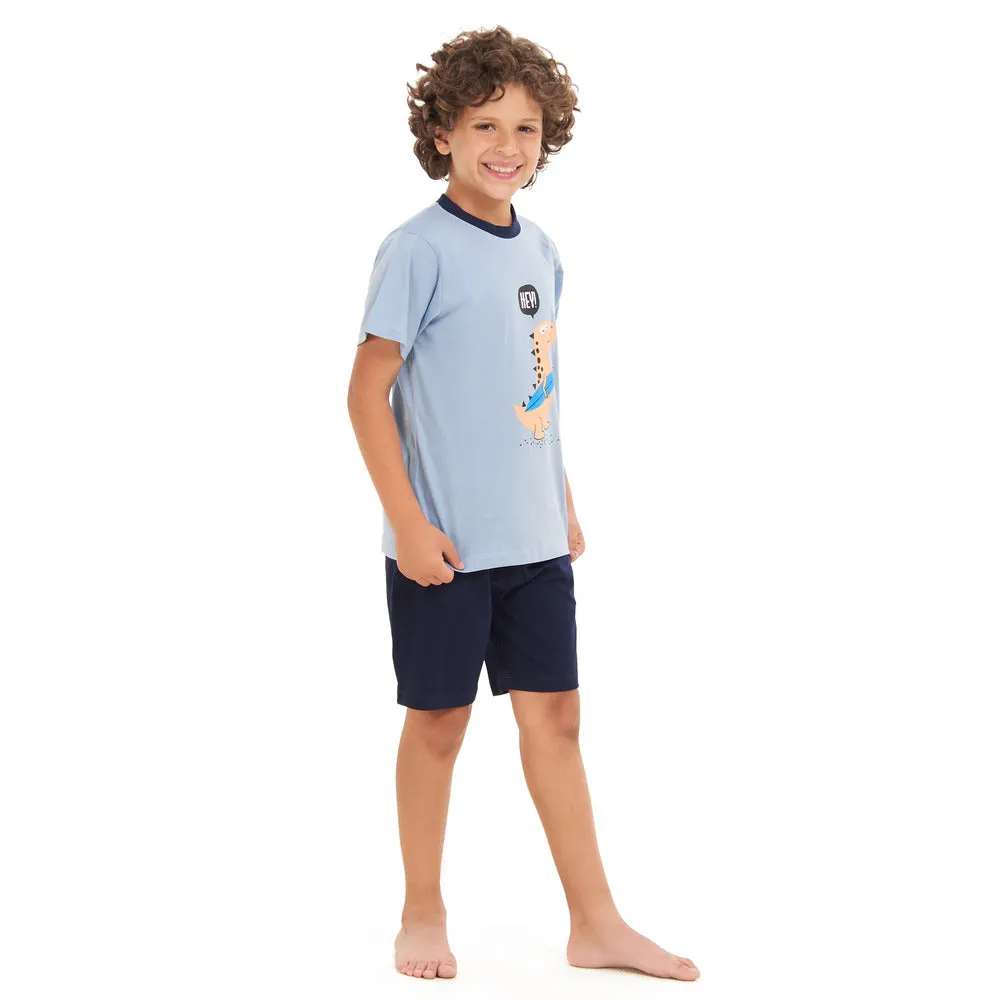 Boys summer pajama set Cashmere dinasour t-shirt  Dark blue shorts