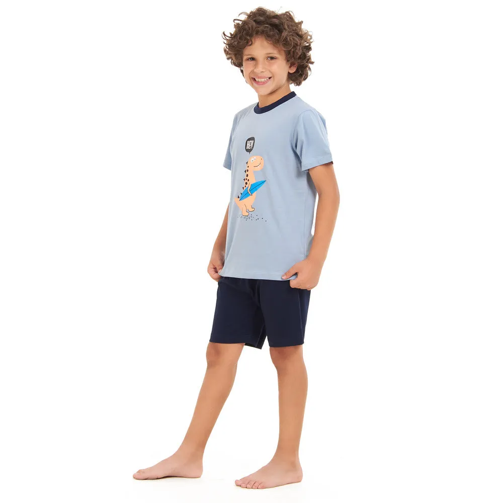 Boys summer pajama set Cashmere dinasour t-shirt  Dark blue shorts