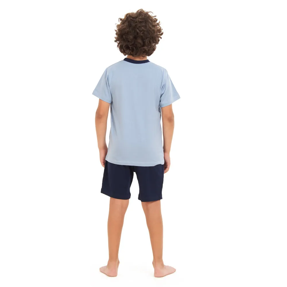 Boys summer pajama set Cashmere dinasour t-shirt  Dark blue shorts