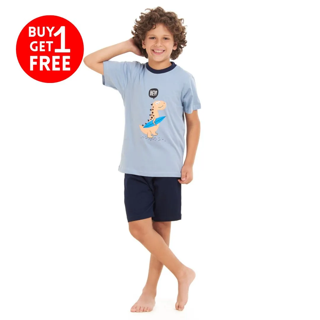 Boys summer pajama set Cashmere dinasour t-shirt  Dark blue shorts