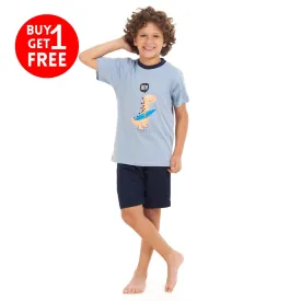 Boys summer pajama set Cashmere dinasour t-shirt  Dark blue shorts
