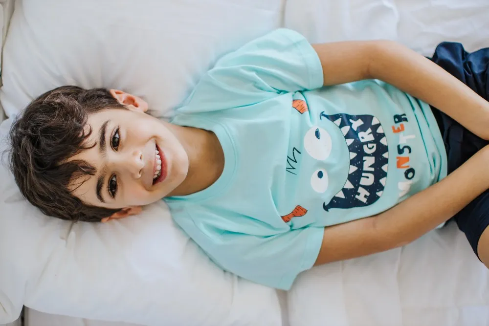 Boys summer pajama set Hungry monster t-shirt  Dark blue shorts