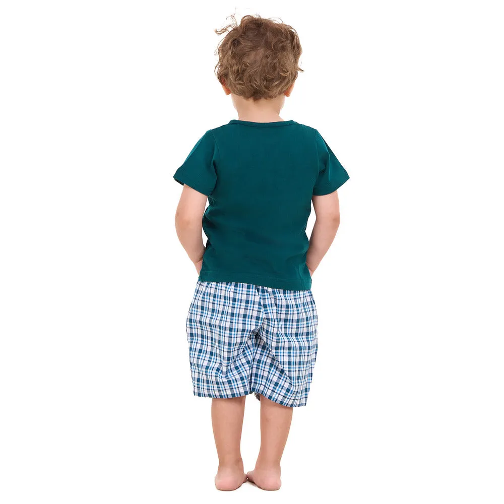 Boys summer pajama set Petroleum t-shirt  Petroleum x White Checkered  shorts