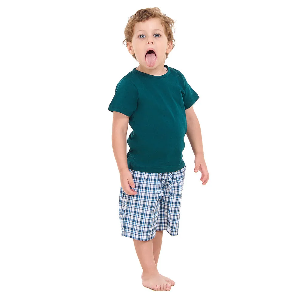Boys summer pajama set Petroleum t-shirt  Petroleum x White Checkered  shorts