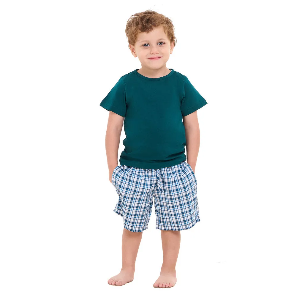 Boys summer pajama set Petroleum t-shirt  Petroleum x White Checkered  shorts