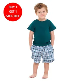 Boys summer pajama set Petroleum t-shirt  Petroleum x White Checkered  shorts