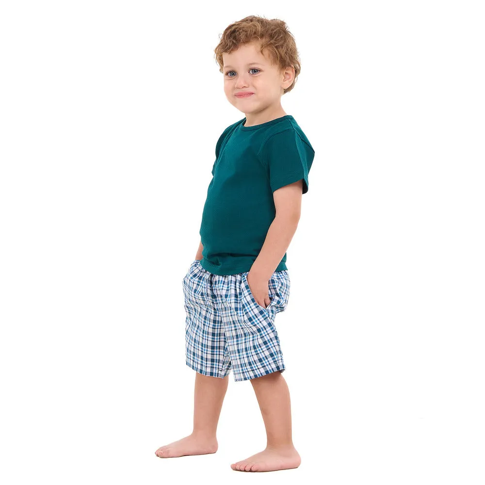 Boys summer pajama set Petroleum t-shirt  Petroleum x White Checkered  shorts