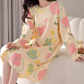 Cartoon Round-neck Cotton Long Nightgown