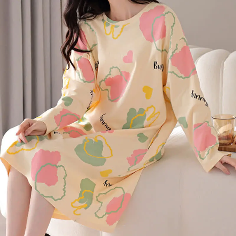 Cartoon Round-neck Cotton Long Nightgown