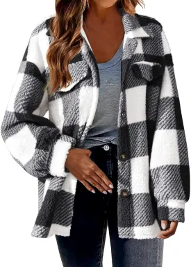 Ceboyel Womens 2023 Flannel Jacket Shackets Lapel Collar Plaid Shirt Fall Winter Trendy Clothes With Pockets