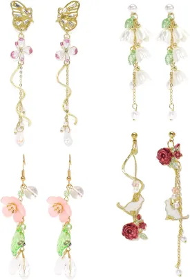 Coiris 4 Pairs Flower Earrings Set for Women Hypoallergenic Pearl Leaf Flower Tassel Earrings Statement Long Dangle Earrings for Women(ER1317) Coiris 4 Pairs Flower Earrings Set for Women Hypoallergenic Pearl Leaf Flower Tassel Earrings Statement Long Dangle Earrings for Women(ER1317)