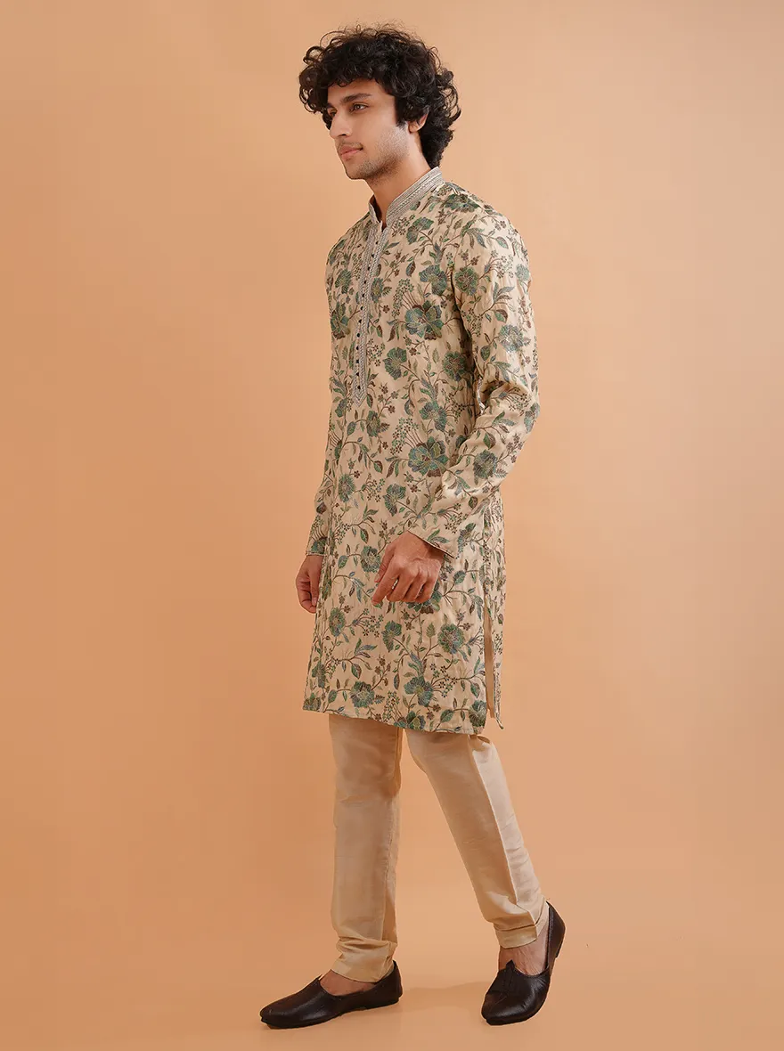 Cream & Green Kurta Pajama | TULA