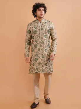 Cream & Green Kurta Pajama | TULA