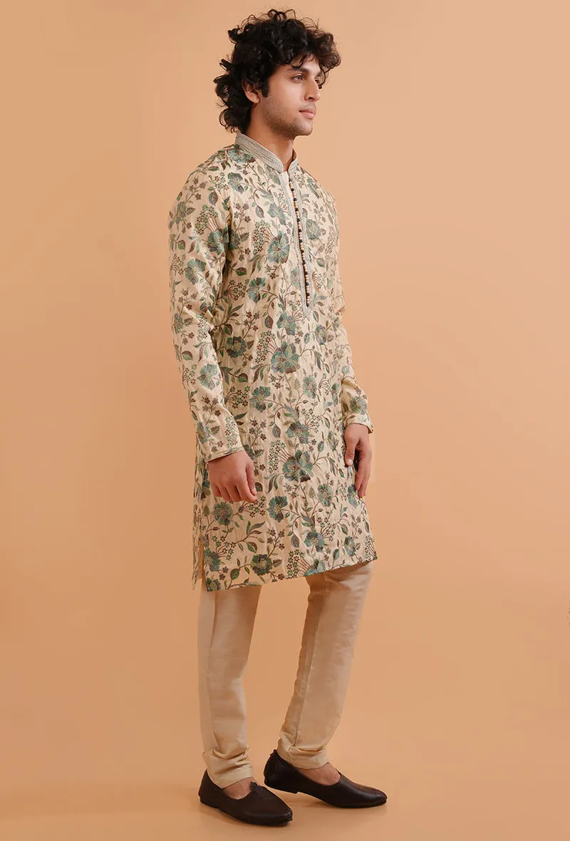 Cream & Green Kurta Pajama | TULA