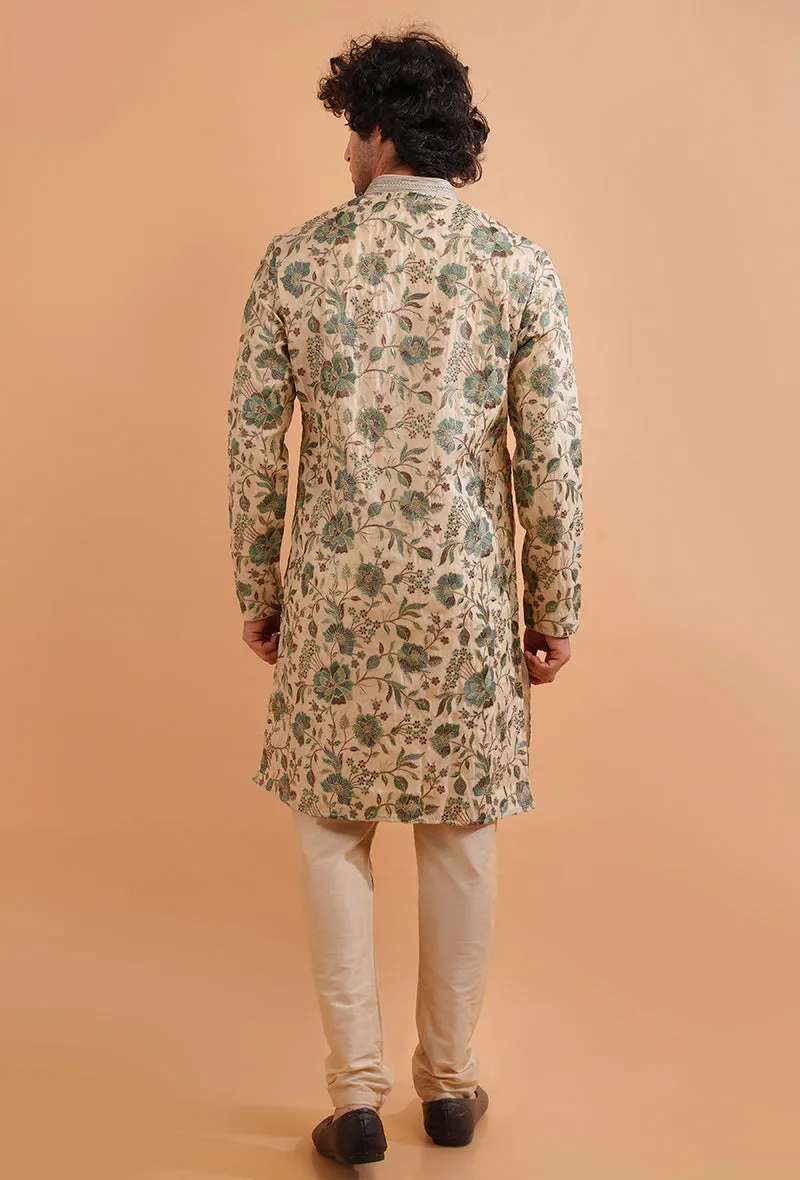 Cream & Green Kurta Pajama | TULA