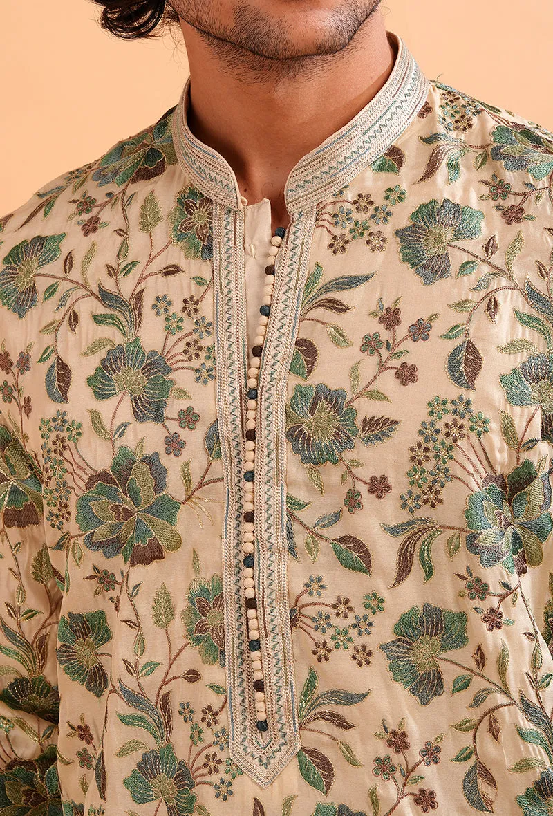 Cream & Green Kurta Pajama | TULA