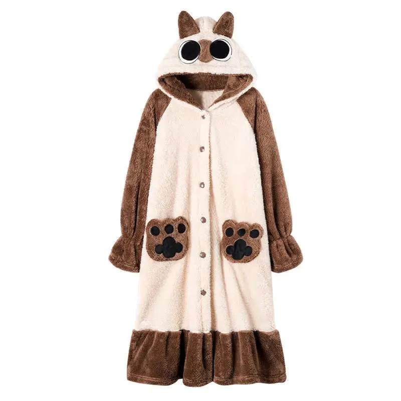 Cute Cartoon Kitty Hooded Pajamas Set