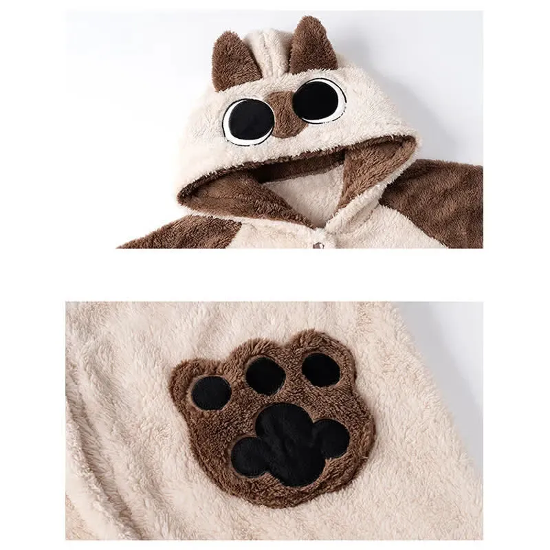 Cute Cartoon Kitty Hooded Pajamas Set