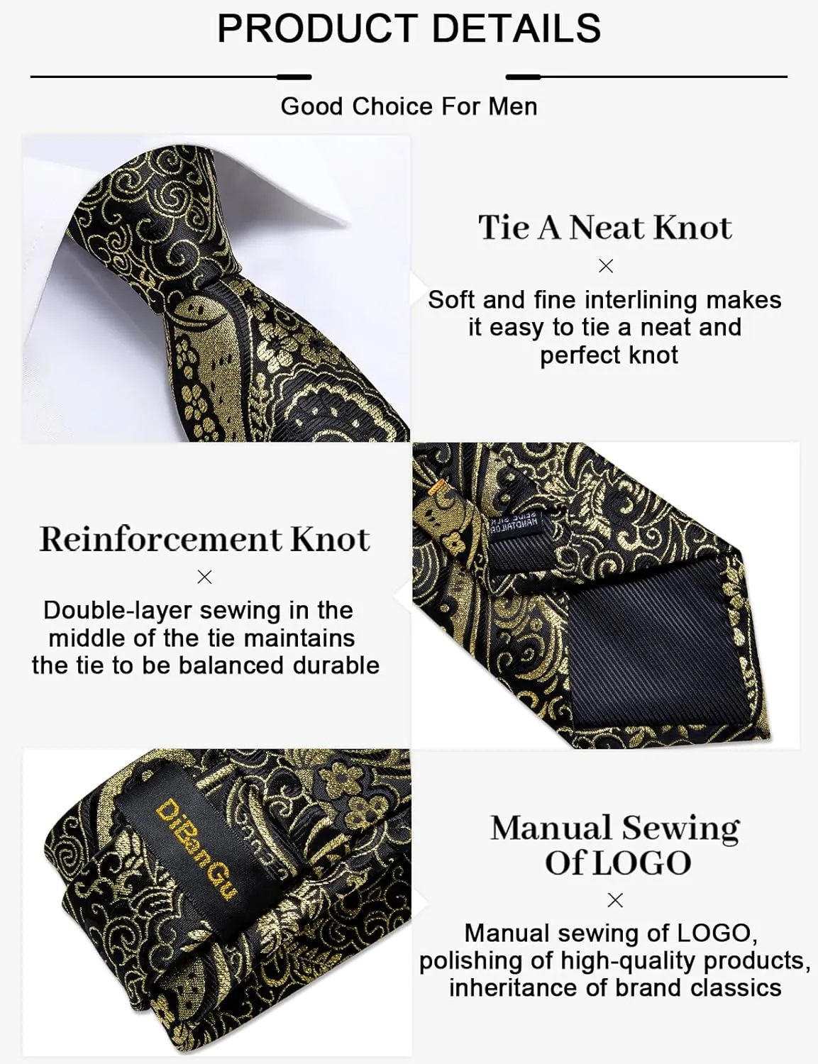 DiBanGu Paisley Ties for Men Silk Necktie and Pocket Square Cufflinks Tie Clip Set Woven Classic Mens Tie for Wedding Party