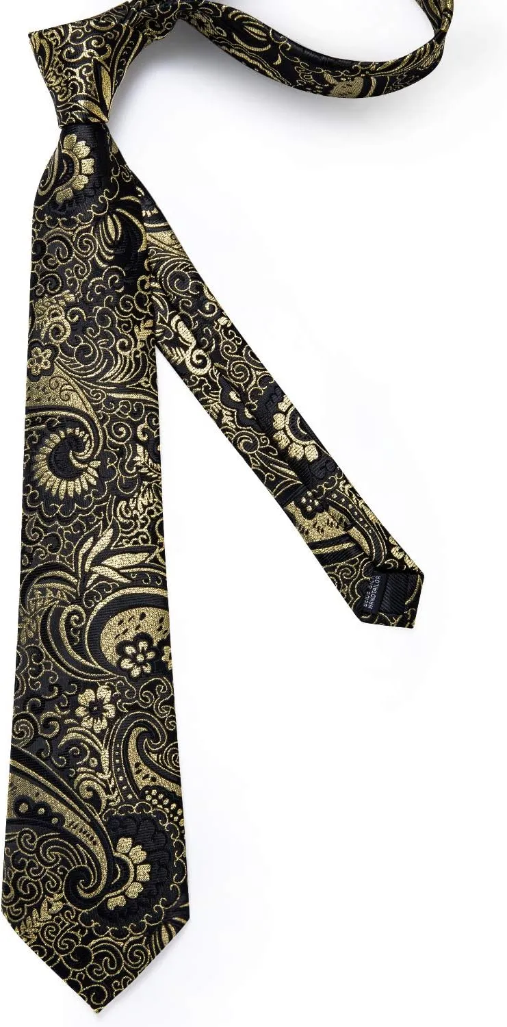 DiBanGu Paisley Ties for Men Silk Necktie and Pocket Square Cufflinks Tie Clip Set Woven Classic Mens Tie for Wedding Party