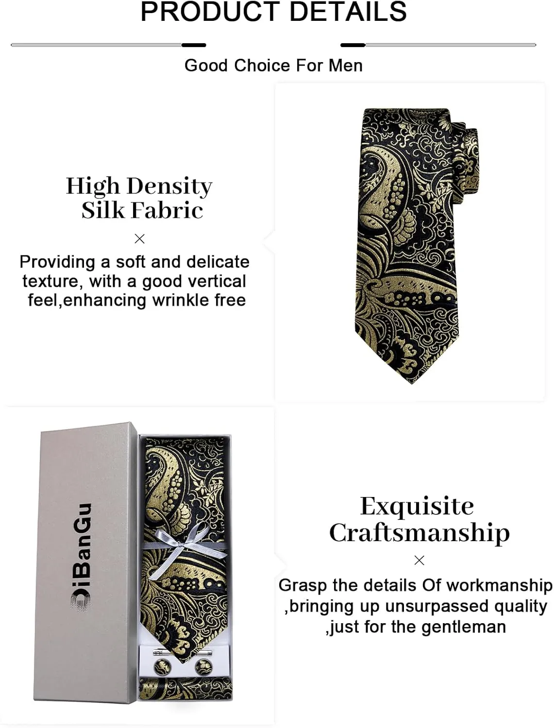 DiBanGu Paisley Ties for Men Silk Necktie and Pocket Square Cufflinks Tie Clip Set Woven Classic Mens Tie for Wedding Party
