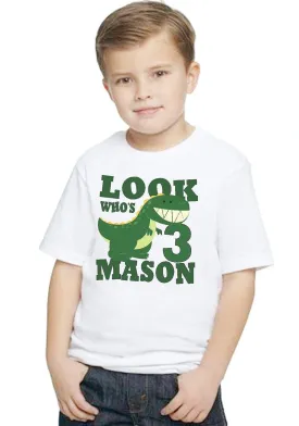 Dinosaur Cute Cartoon Dino Boys Personalized Birthday T Shirt Tee Custom Look Whos Name Age Gift