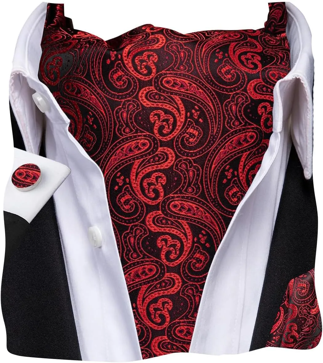 Dubulle Paisley Floral Ascot Tie for Men Self Tie Mens Cravat Tie and Pocket Square Cufflinks Wedding
