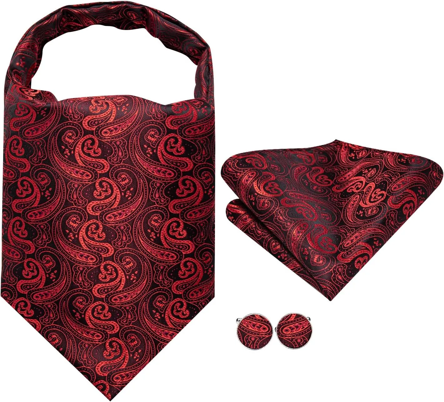 Dubulle Paisley Floral Ascot Tie for Men Self Tie Mens Cravat Tie and Pocket Square Cufflinks Wedding