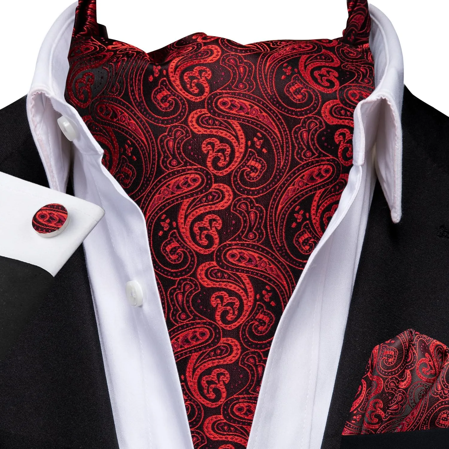 Dubulle Paisley Floral Ascot Tie for Men Self Tie Mens Cravat Tie and Pocket Square Cufflinks Wedding