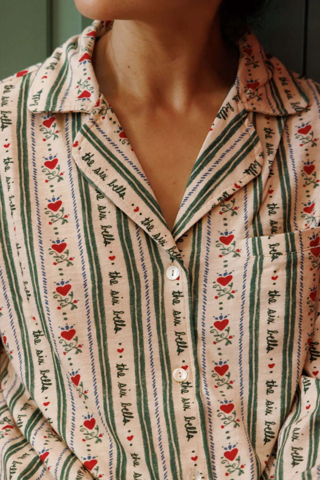 Ecru Logo Stripe Pajama Set
